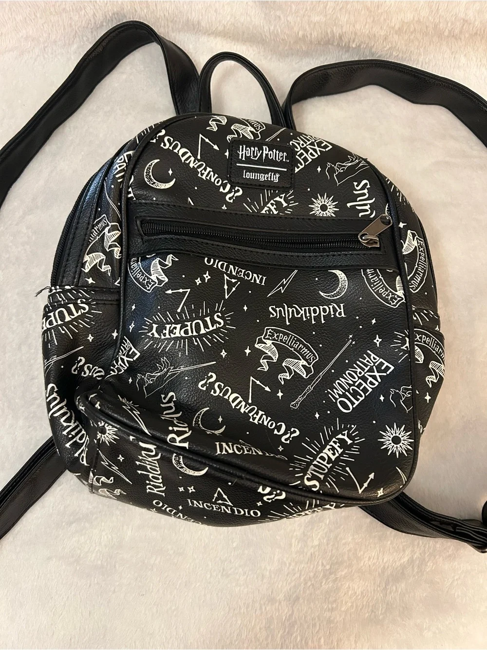 Loungefly Harry Potter Spell Print Mini Backpack NWOT Black Faux Leather